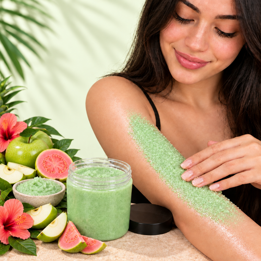 Apple Guava Crush application photo with a very pale lime background