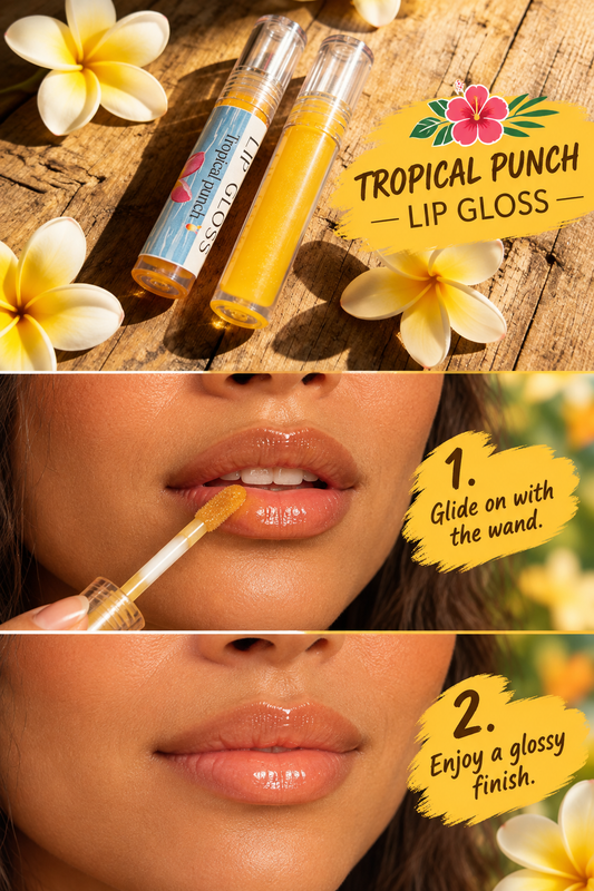Tropical Punch lip gloss application graphic