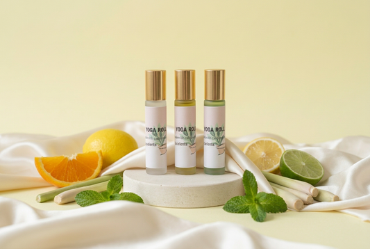 Yoga Roller with ingredients and ivory satin