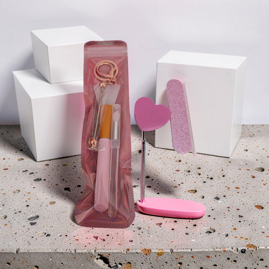 Beauty Essentials Kit in pink with tools and sponge