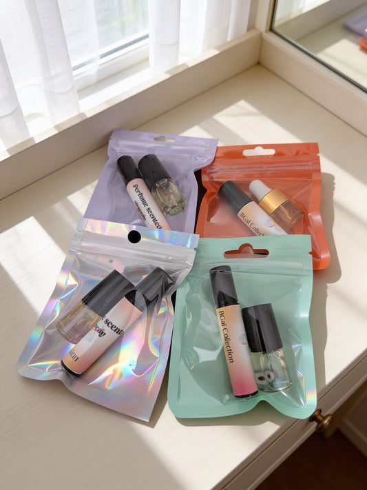 Perfume & Roller Gift Set in holographic pouches