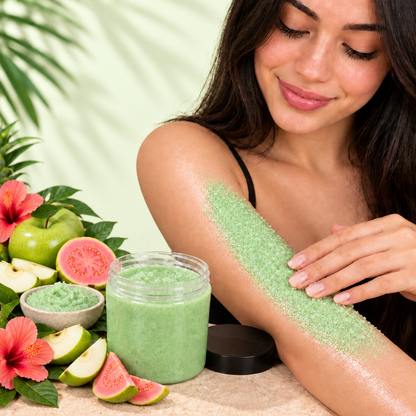 Apple Guava Crush application photo with a very pale lime background