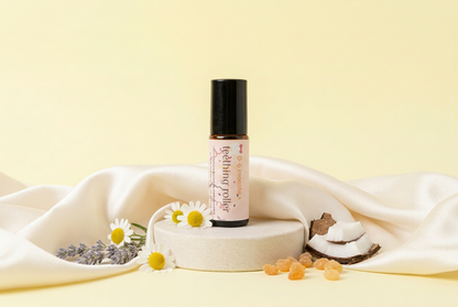 Baby Teething Roller with ingredients and ivory satin