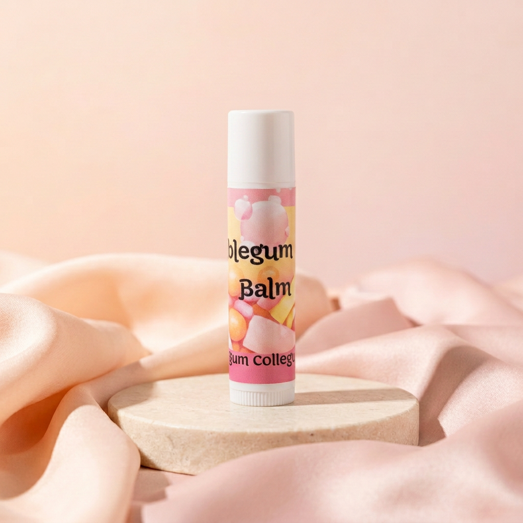 Bubblegum Lip Balm with peach-and-blush satin