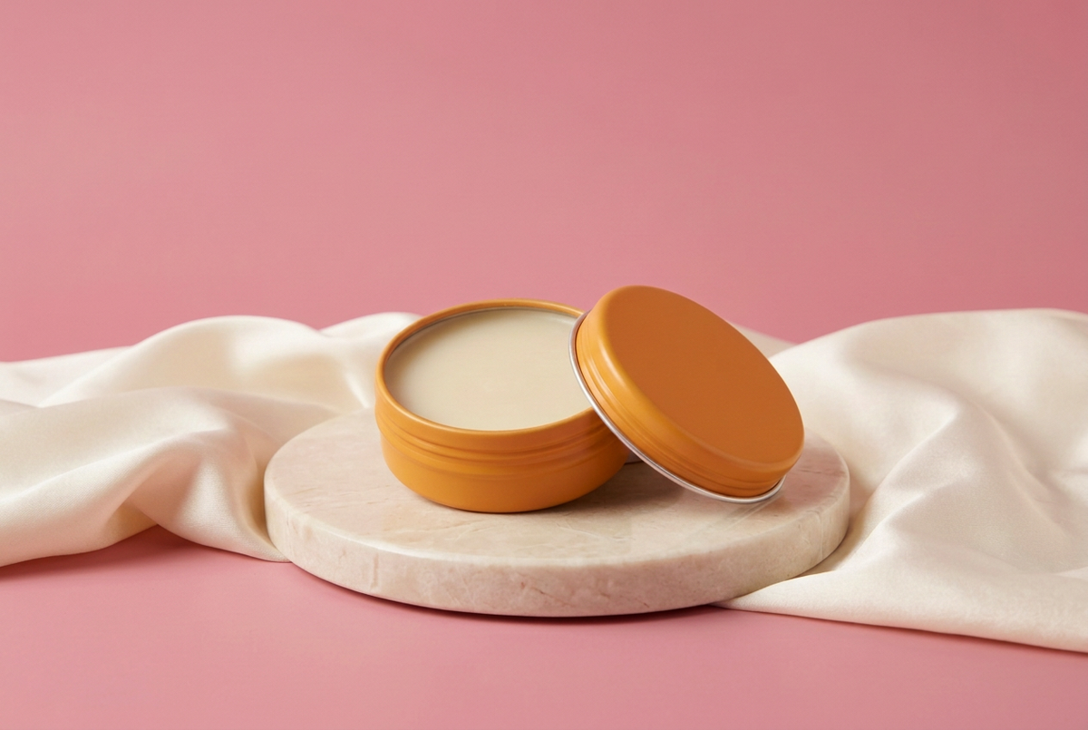 Calendula Salve without ingredients and rose-pink background