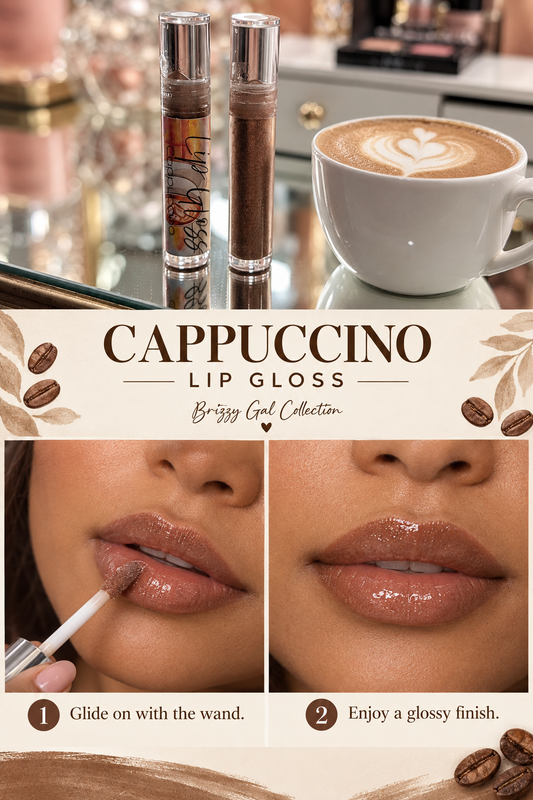 Cappuccino lip gloss application graphic