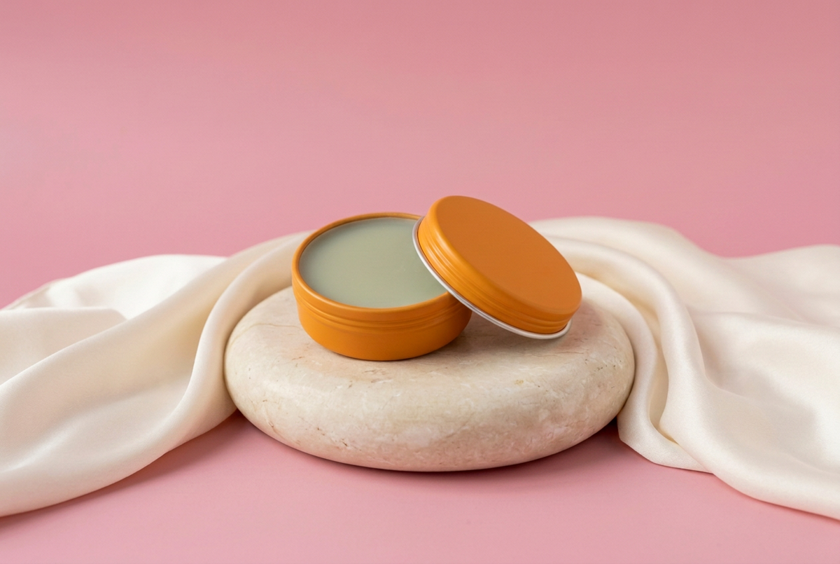 Clear Breathe Balm without ingredients and rose-pink background