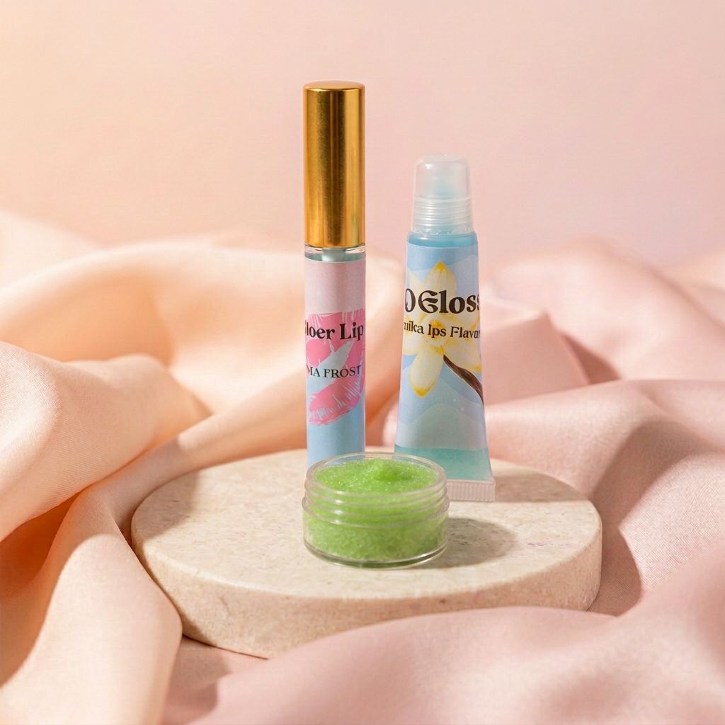 Guava Lip Scrub Set with one scrub jar and two lip products