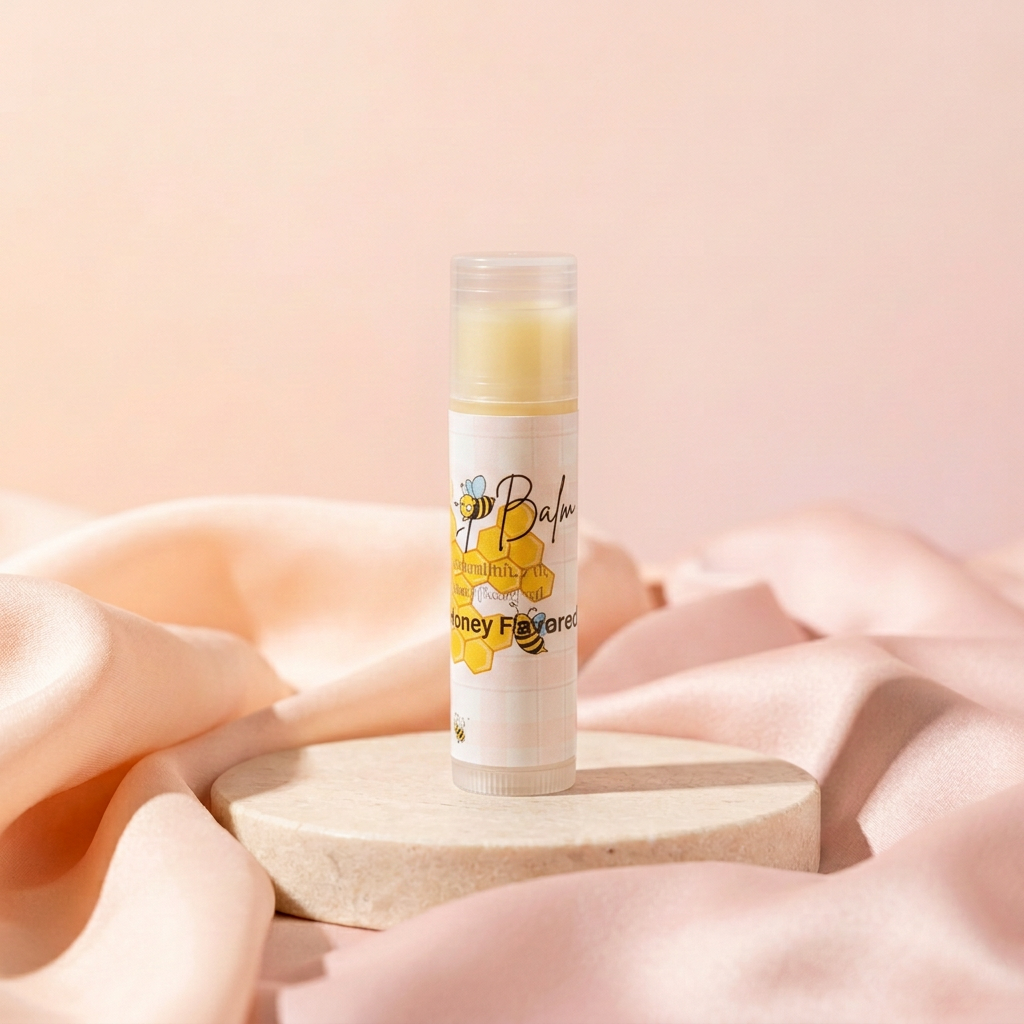 Honey and Lemon Lip Balm with peach-and-blush satin