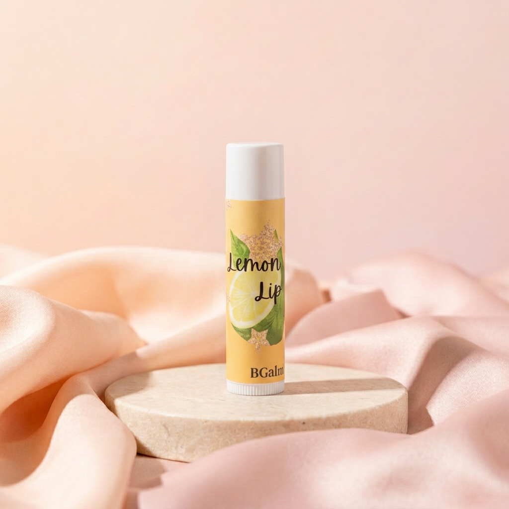 Lemon Lip Balm with peach-and-blush satin