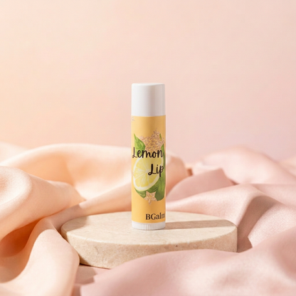 Lemon Lip Balm with peach-and-blush satin