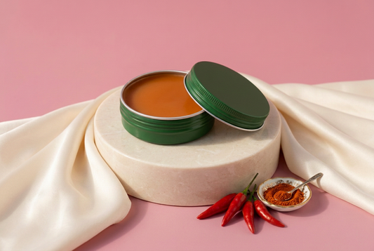 Muscle Melt with ingredients and rose-pink background