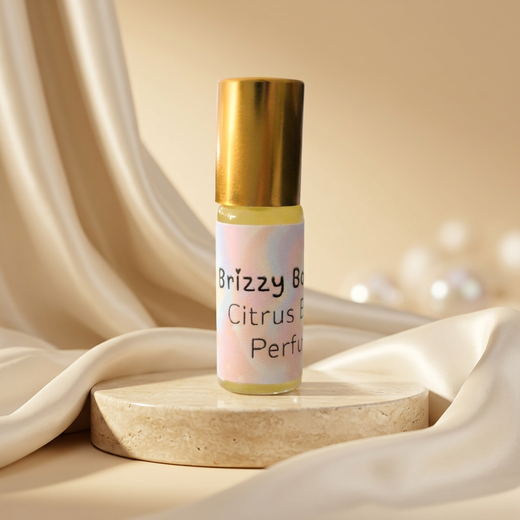Perfume roller with a champagne and ivory background