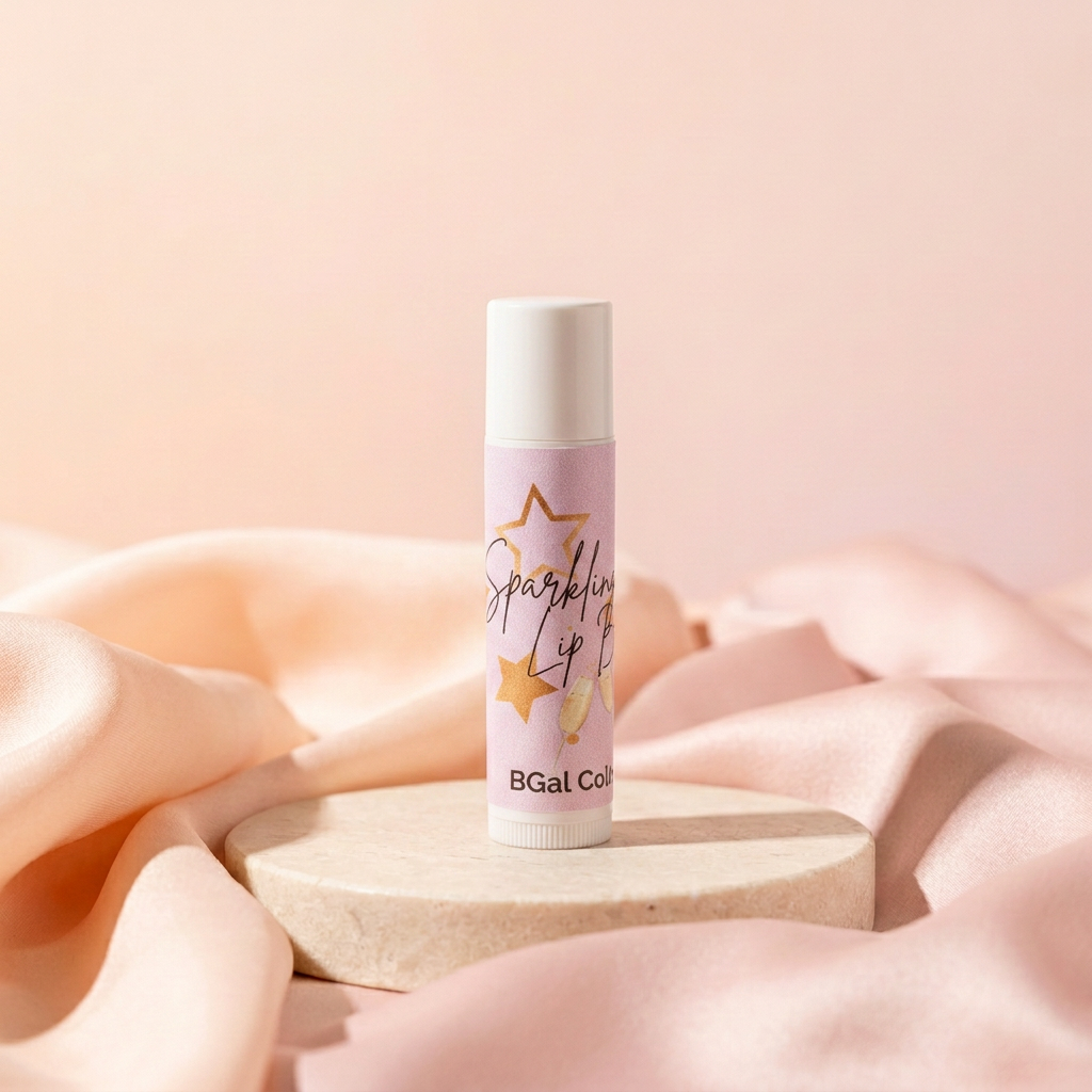 Sparkling Wine Lip Balm with peach-and-blush satin