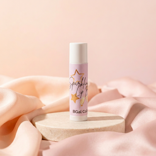 Sparkling Wine Lip Balm with peach-and-blush satin