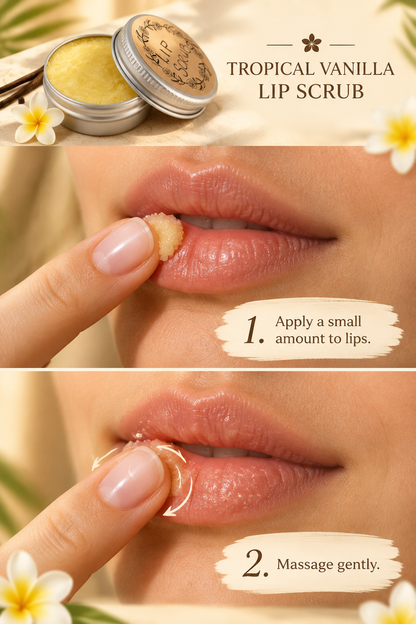 Tropical Vanilla Lip Scrub how-to graphic