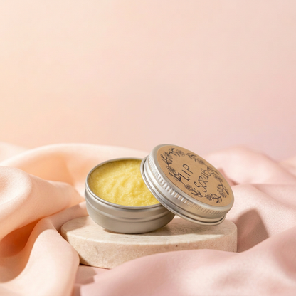 Tropical Vanilla Lip Scrub with peach-and-blush satin